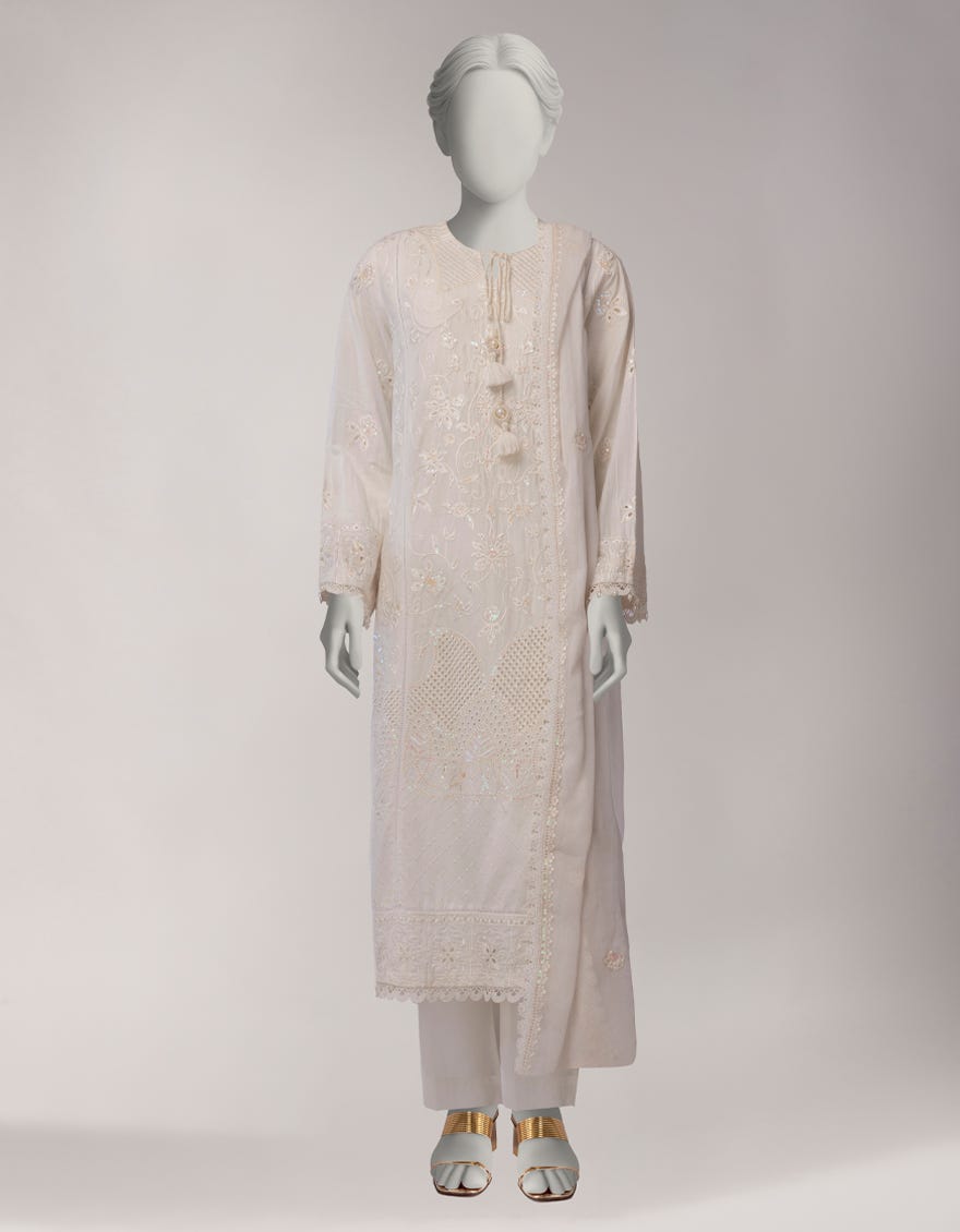 WHITE LAWN EMBROIDERED 3PC STITCHED