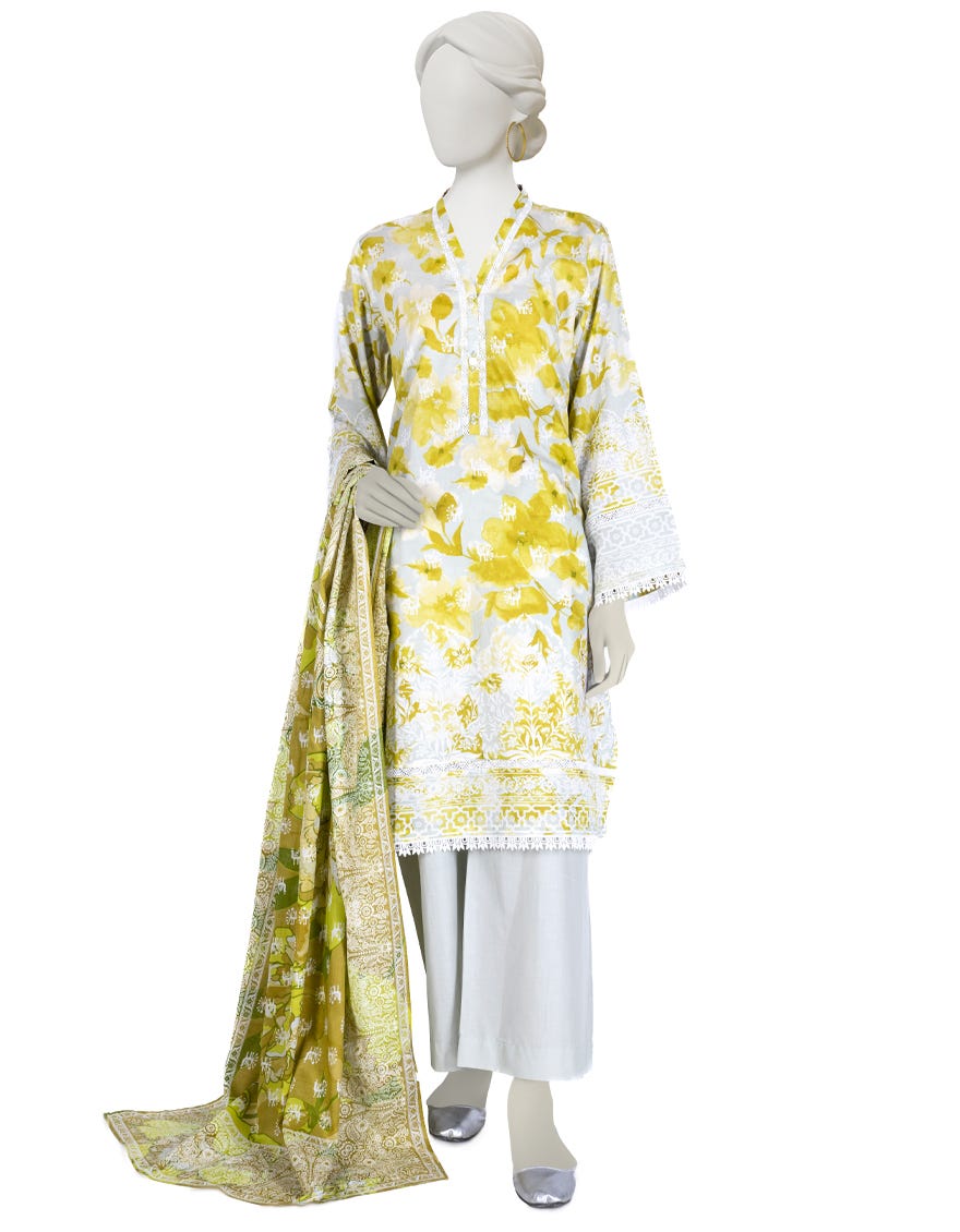 Lime Green Lawn 3 Piece Stitched Dress | Jlawn-S-23-068