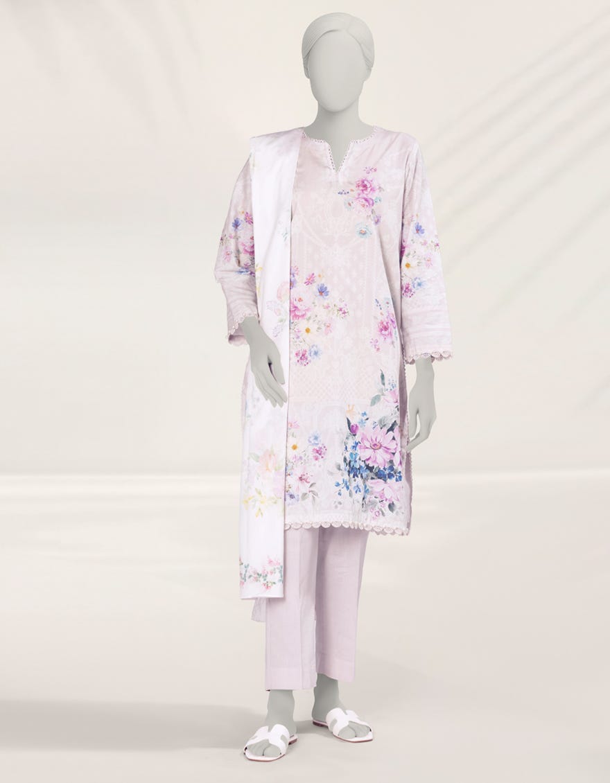 PINK DIGITAL PRINTED CAMBRIC 3PC STITCHED