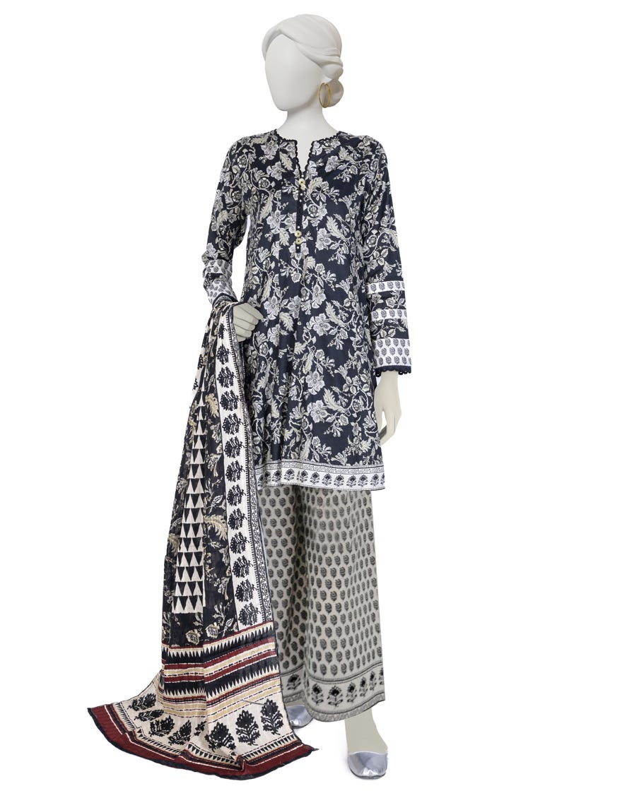 Black Lawn 3 Piece Stitched Dress | Jlawn-S-23-042
