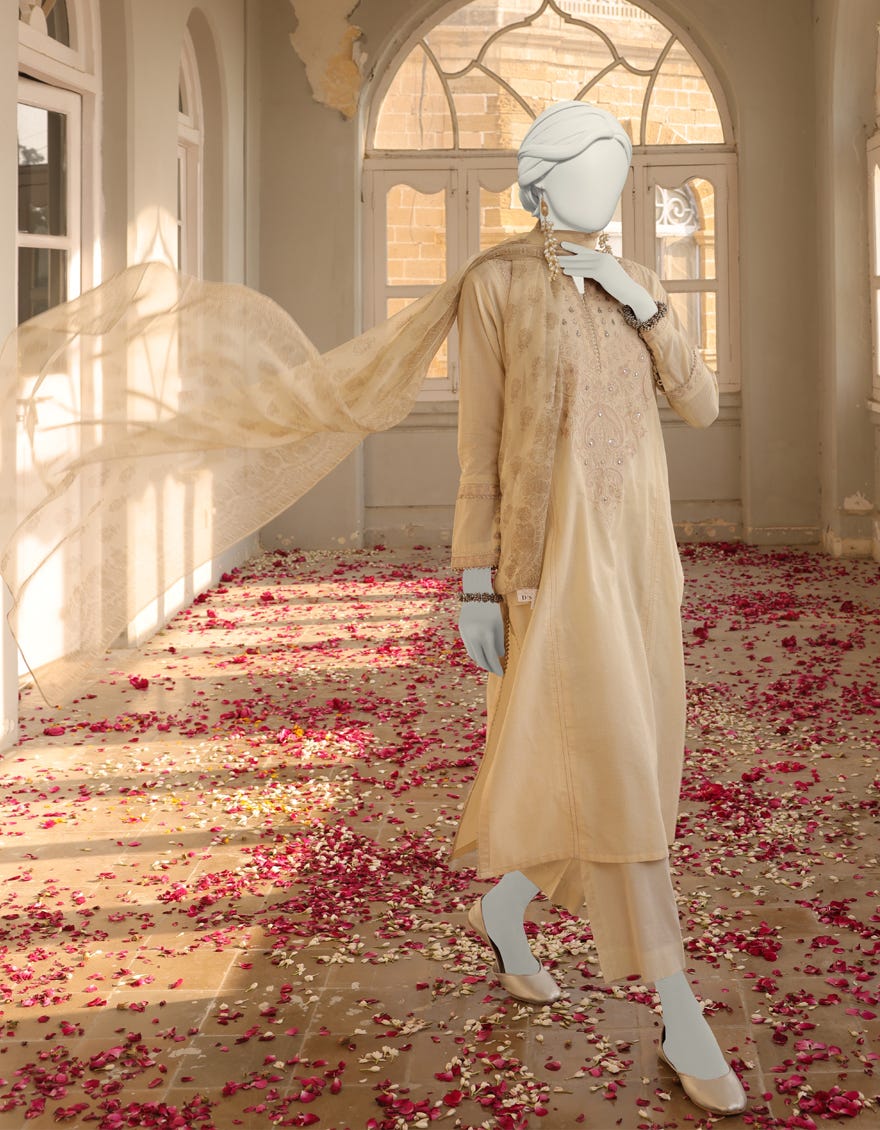 Beige Dyed Stitched 3 Piece | Jlawn-S-24-408