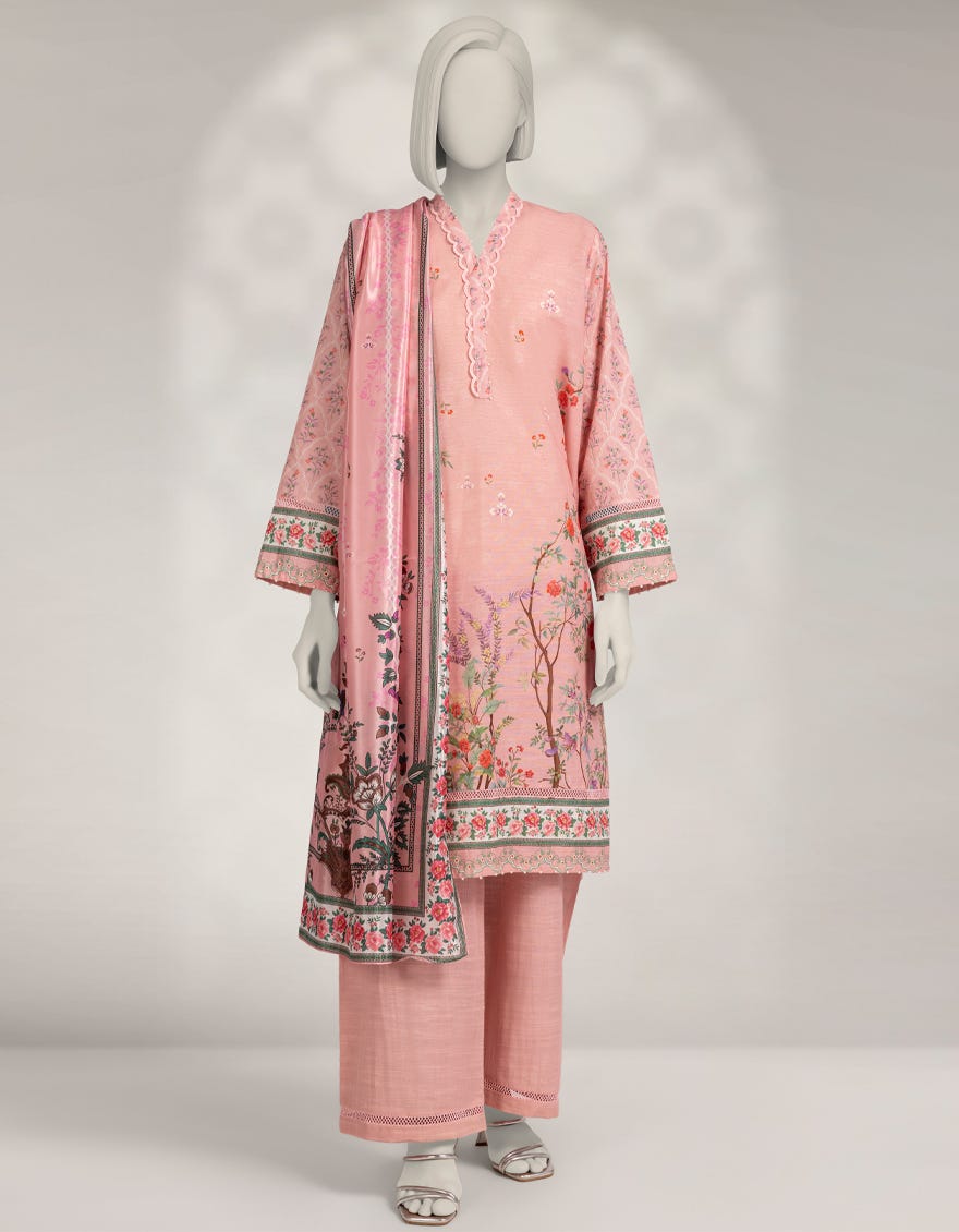 PINK KHADDAR DIGITAL PRINTED 3PC STITCHED