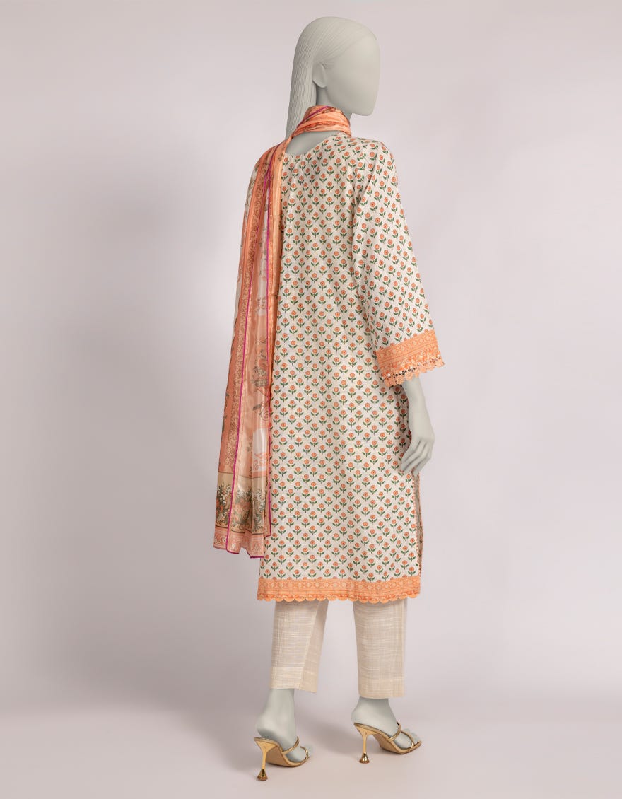 BEIGE CAMBRIC DIGITAL PRINTED 3PC STITCHED