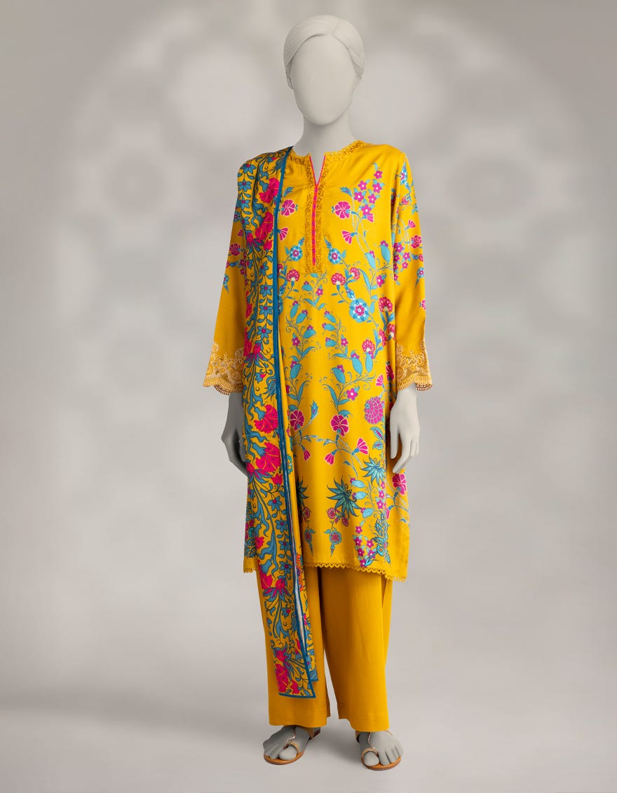 MUSTARD MARINA EMBROIDERED 3PC STITCHED
