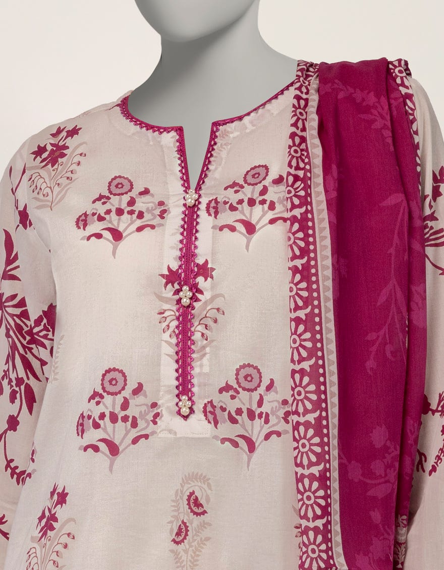 WHITE LAWN DIGITAL PRINTED 3PC STITCHED