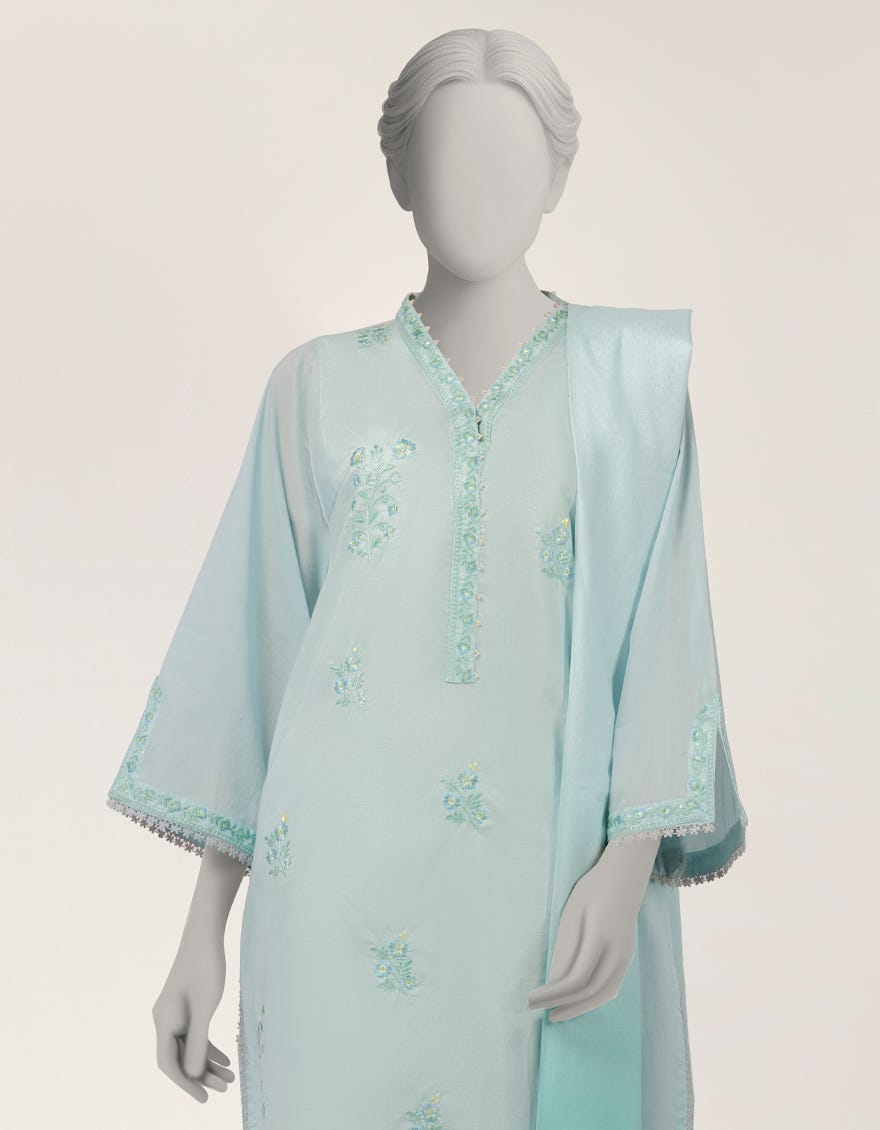 GREEN JACQUARD EMBROIDERED 3PC STITCHED