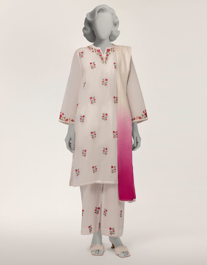 WHITE LAWN JACQUARD EMBROIDERED 3PC STITCHED