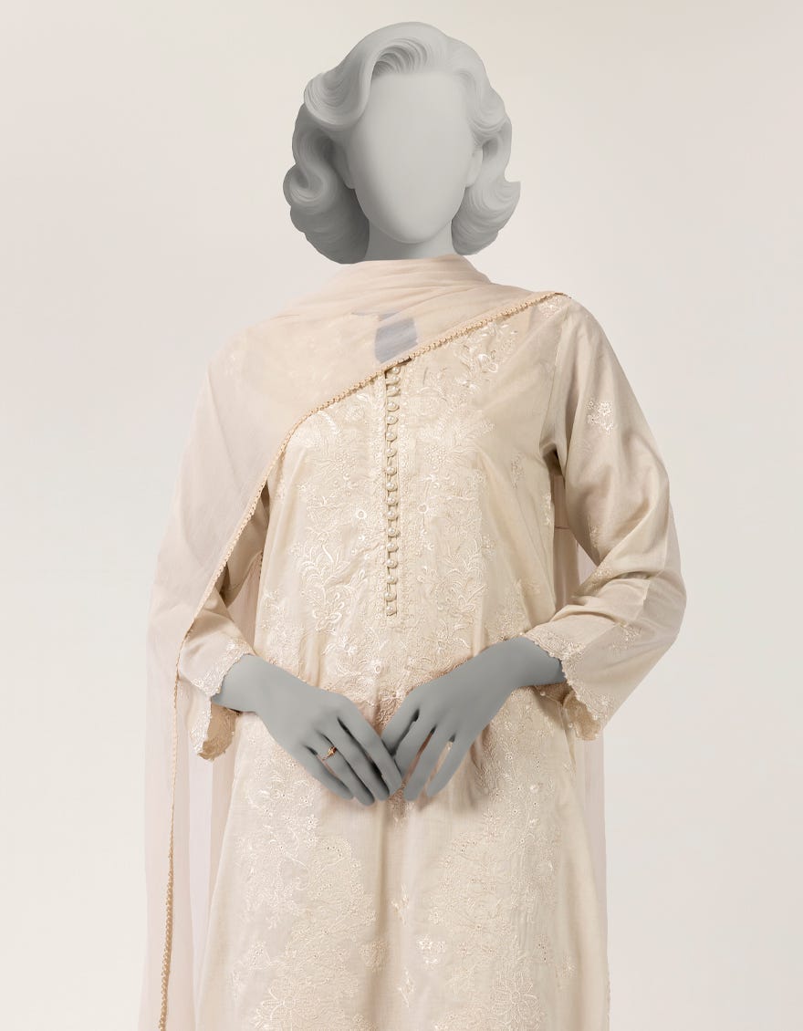 OFF WHITE LAWN SCHIFFLI STITCHED 3PC