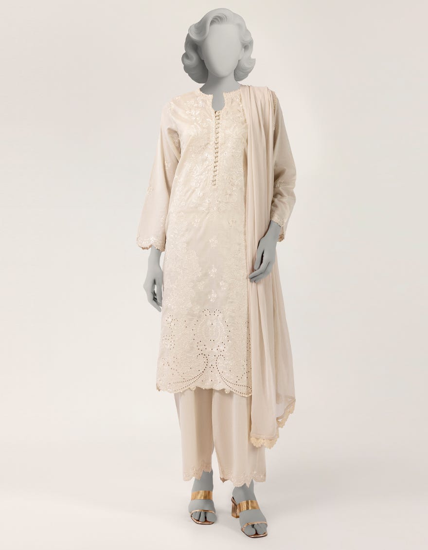 OFF WHITE LAWN SCHIFFLI STITCHED 3PC