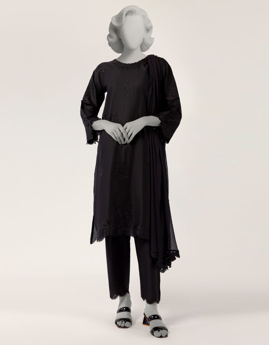 BLACK LAWN SCHIFFLI STITCHED 3PC