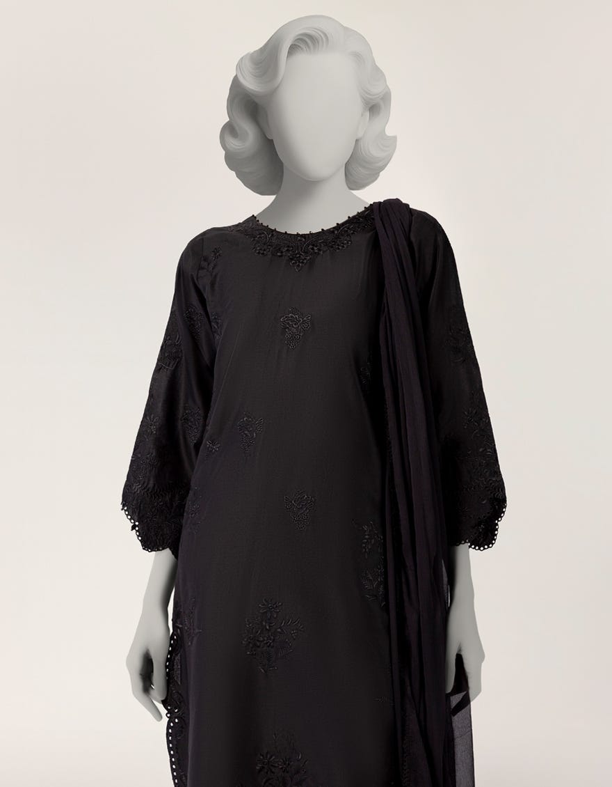 BLACK LAWN SCHIFFLI STITCHED 3PC