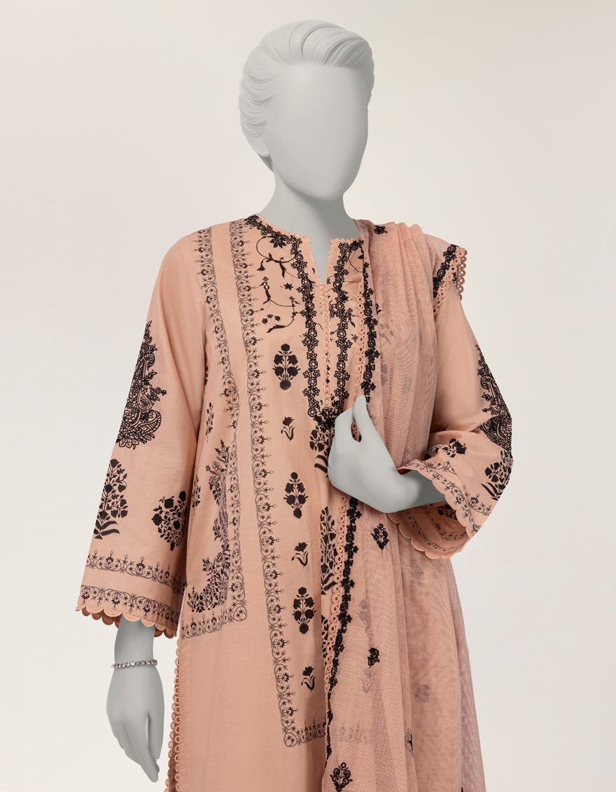 TEA PINK LAWN EMBROIDERED STITCHED 3PC