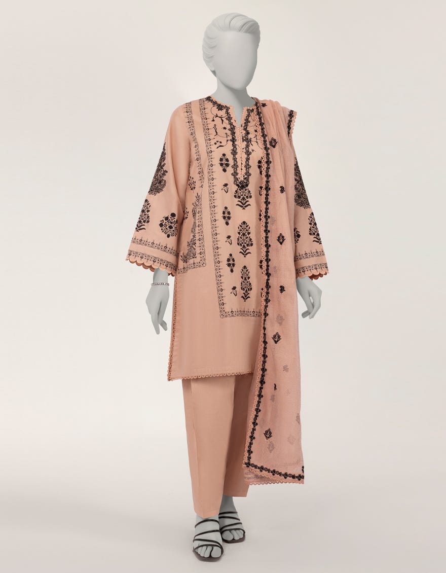 TEA PINK LAWN EMBROIDERED STITCHED 3PC