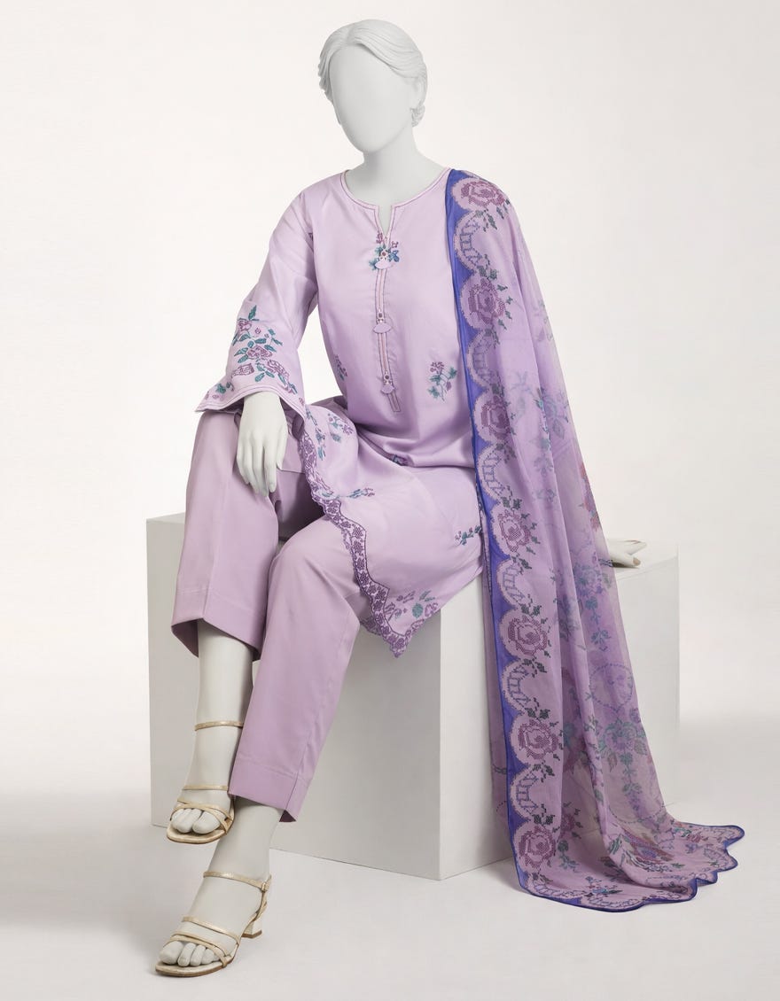 PURPLE LAWN EMBROIDERED STITCHED 3PC