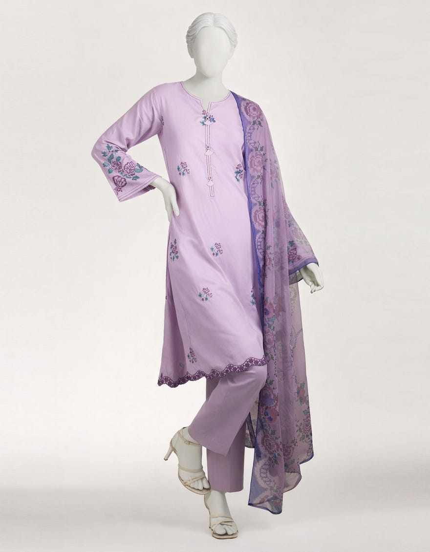 PURPLE LAWN EMBROIDERED STITCHED 3PC