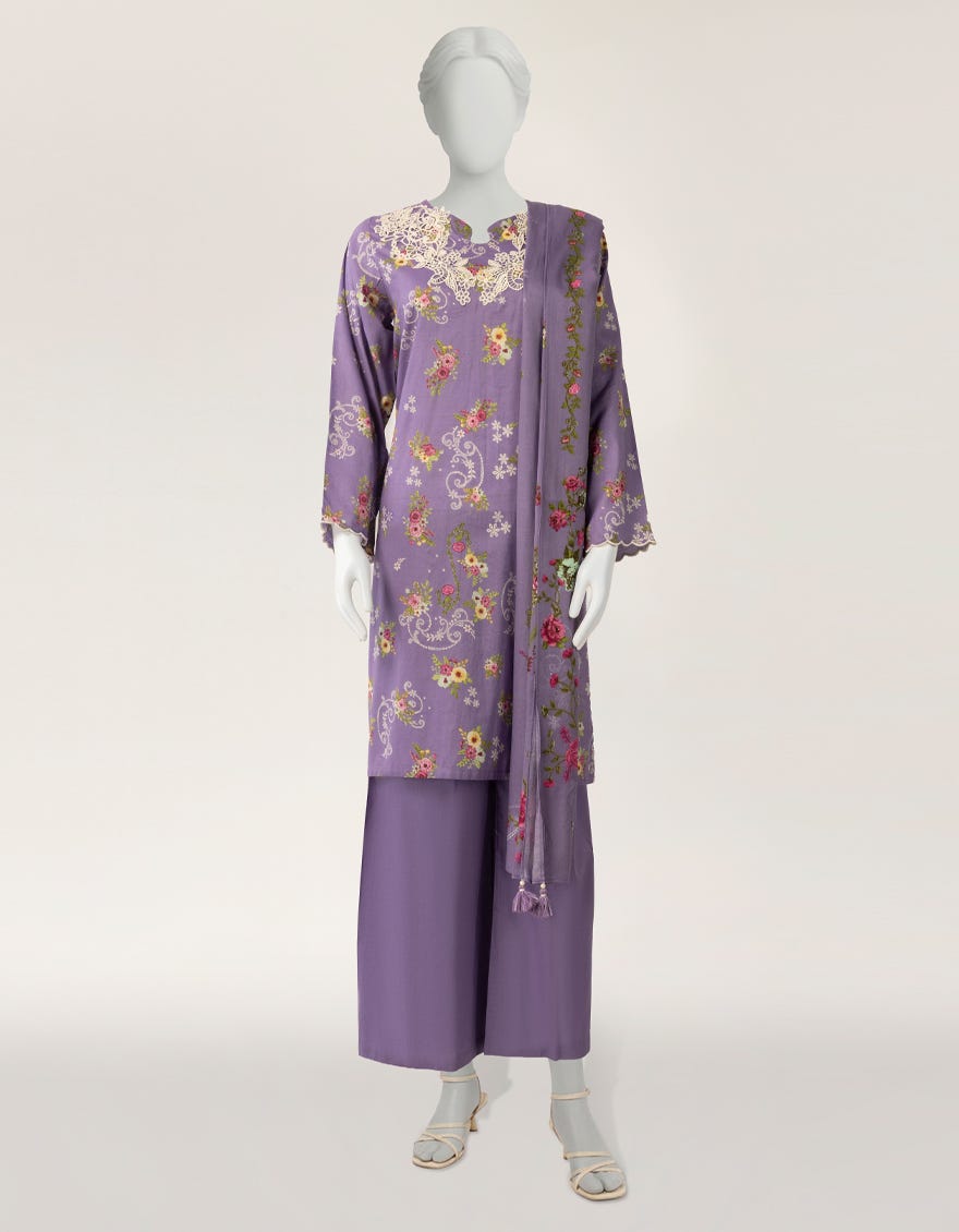 PURPLE LAWN EMBROIDERED STITCHED 3PC