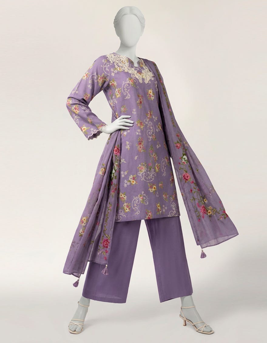 PURPLE LAWN EMBROIDERED STITCHED 3PC
