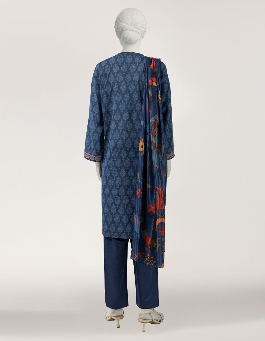 BLUE LAWN EMBROIDERED STITCHED 3PC