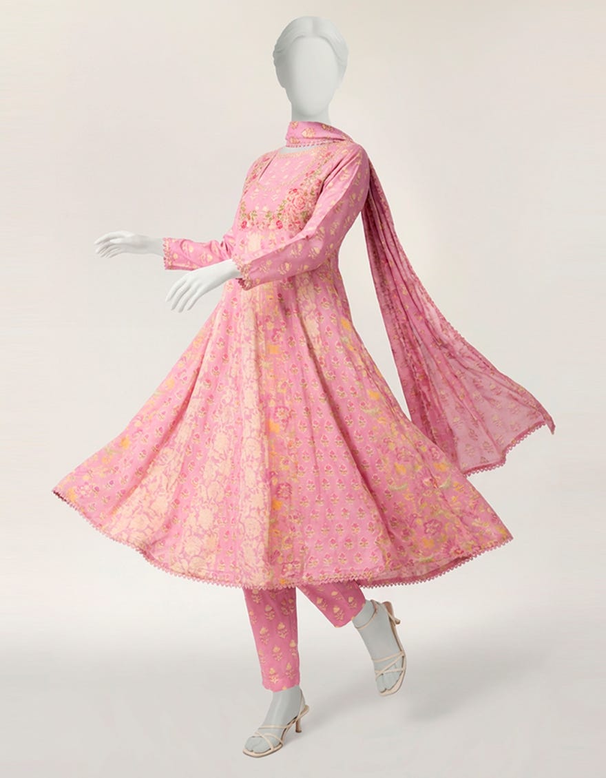 PINK LAWN EMBROIDERED STITCHED 3PC