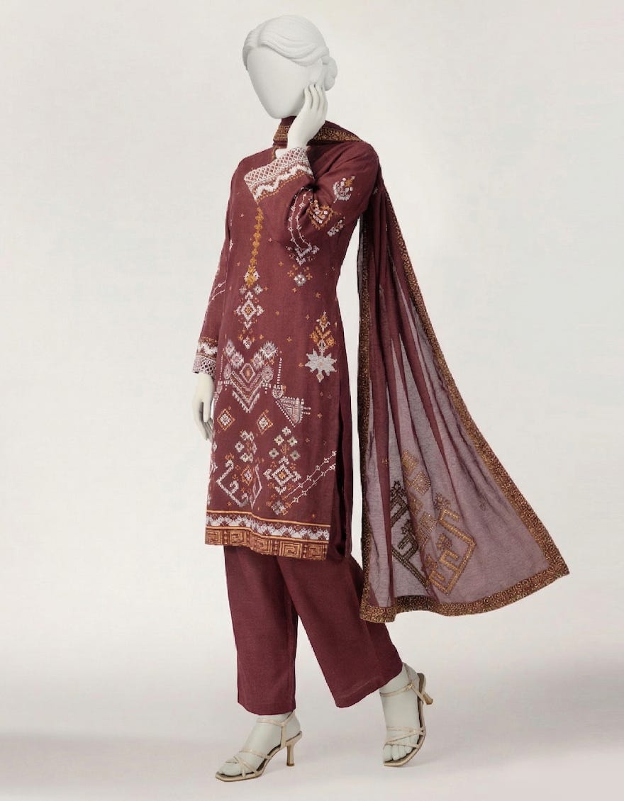 MAROON COTTON SILK EMBROIDERED STITCHED 3PC