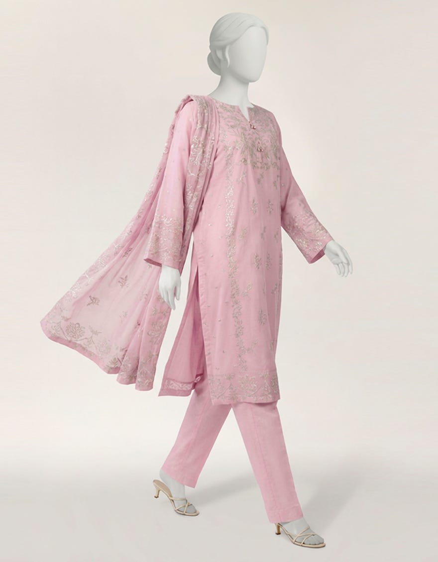 PINK CHIFFON DYED STITCHED 3PC