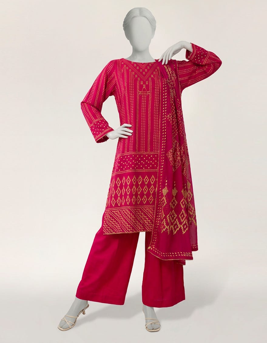 PINK BAMBER CHIFFON DYED STITCHED 3PC