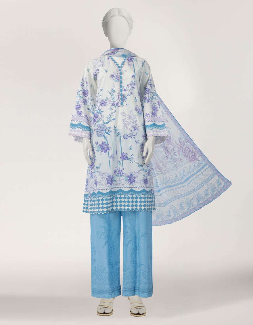 WHITE PRINTED STITCHED 3PC