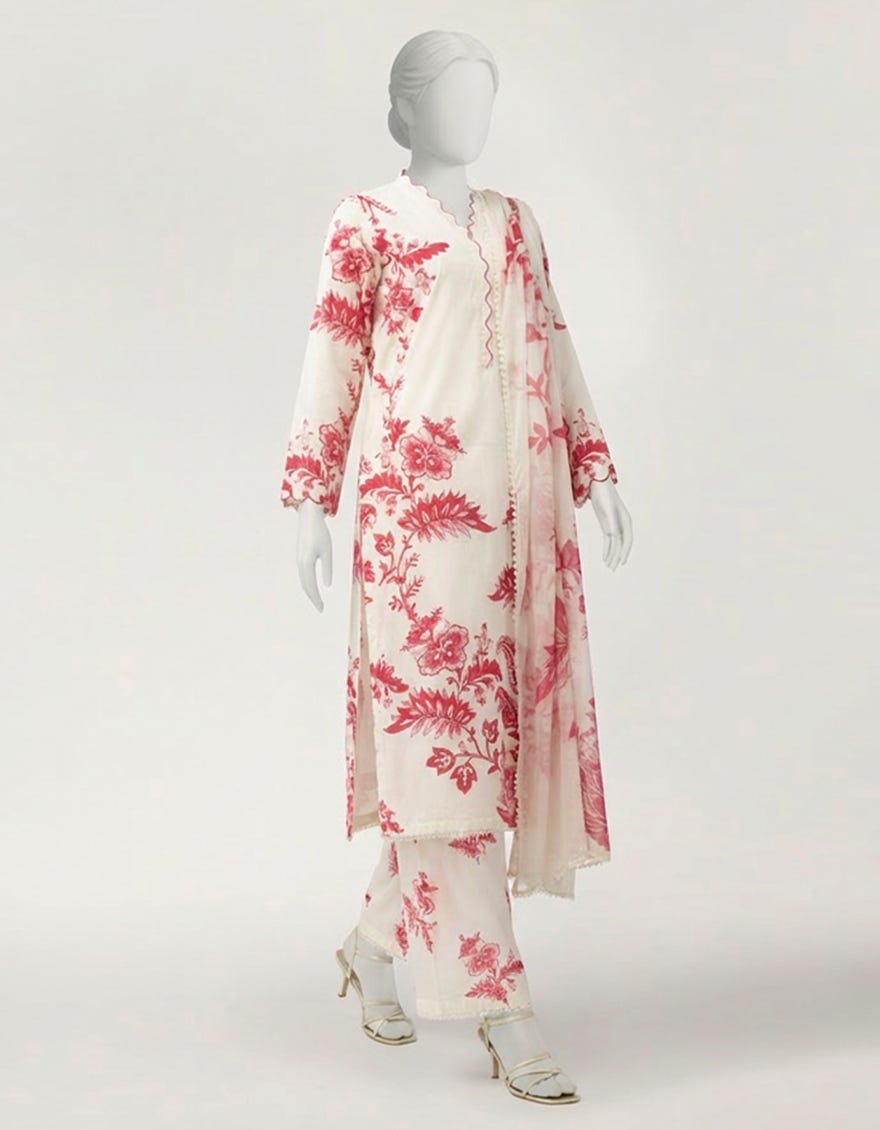 OFF WHITE LAWN PRINTED STITCHED 3PC
