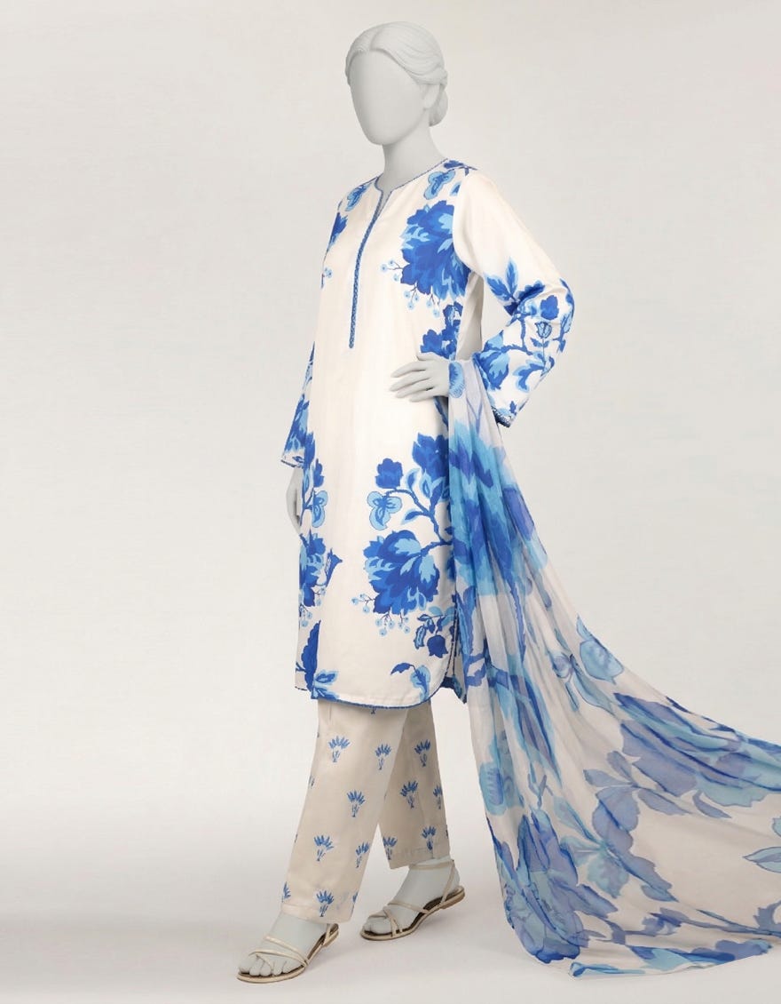 WHITE PRINTED STITCHED 3PC