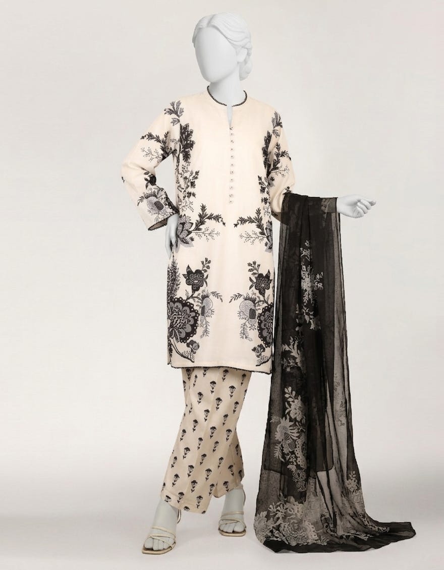 WHITE PRINTED STITCHED 3PC