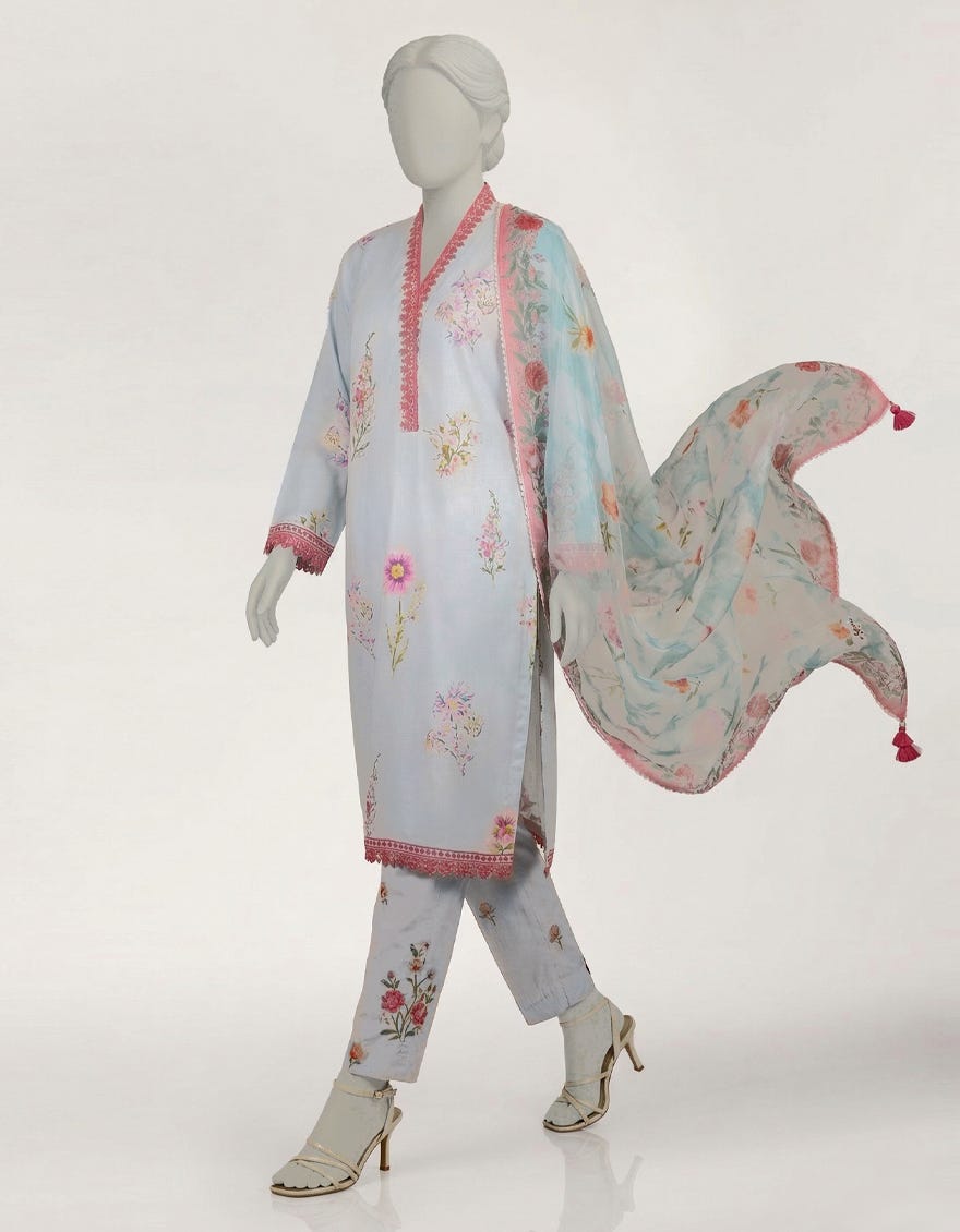 SKY BLUE LAWN EMBROIDERED STITCHED 3PC
