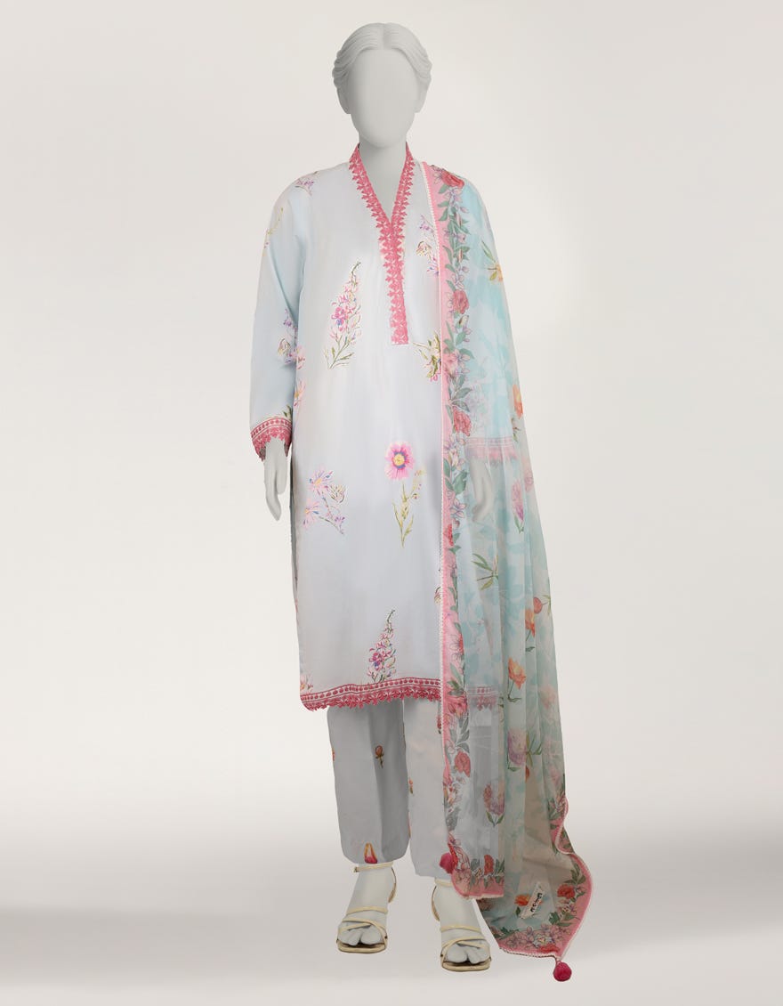 SKY BLUE LAWN EMBROIDERED STITCHED 3PC