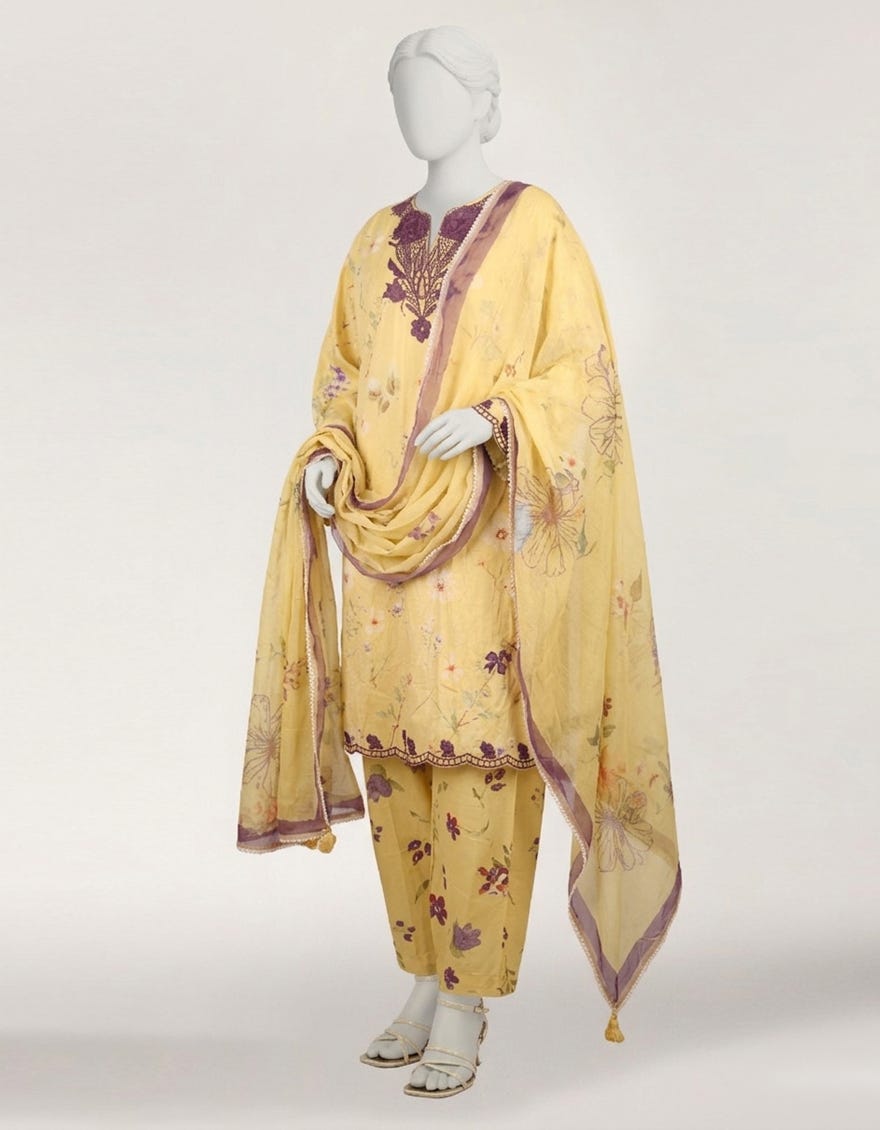 YELLOW LAWN EMBROIDERED STITCHED 3PC