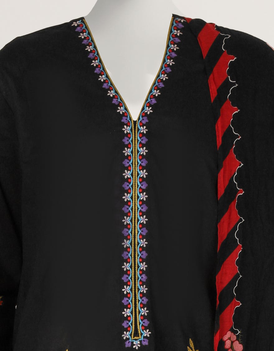 BLACK LAWN EMBROIDERED STITCHED 3PC