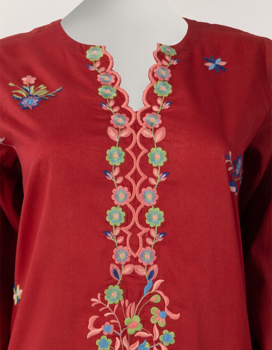 MAROON LAWN EMBROIDERED STITCHED 3PC