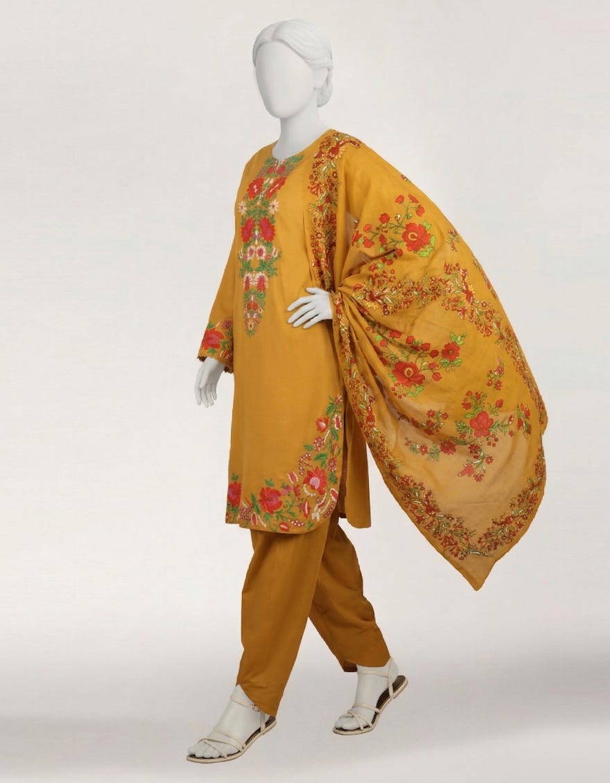 MUSTARD LAWN EMBROIDERED STITCHED 3PC