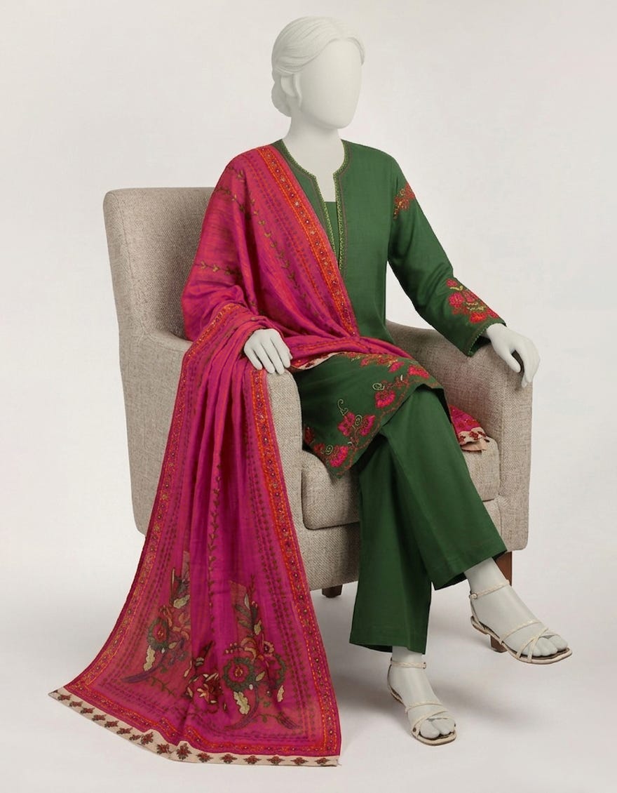 GREEN LAWN EMBROIDERED STITCHED 3PC