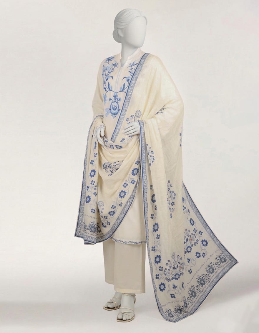 OFF WHITE LAWN EMBROIDERED STITCHED 3PC