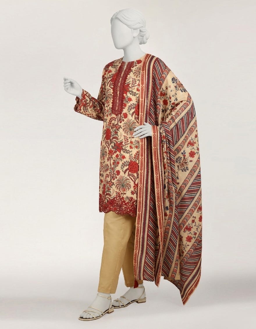 MULTICOLOR LAWN EMBROIDERED STITCHED 3PC