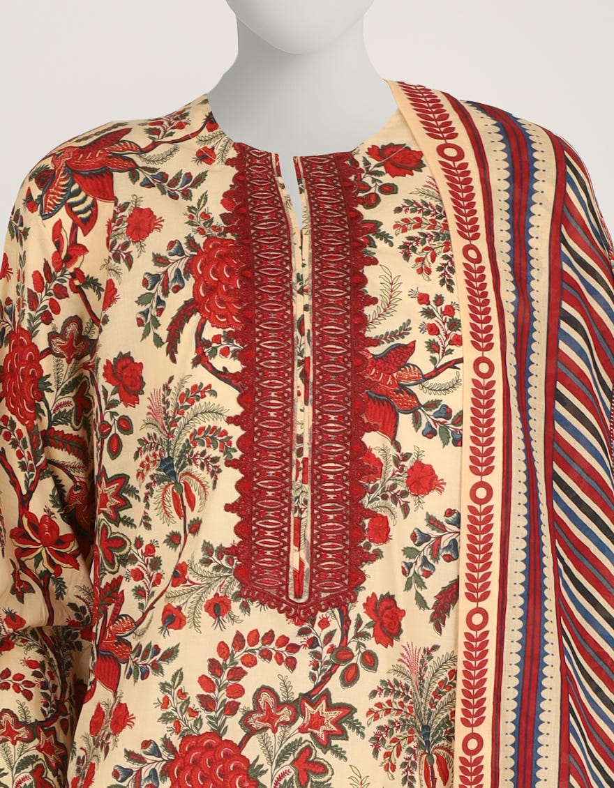 MULTICOLOR LAWN EMBROIDERED STITCHED 3PC