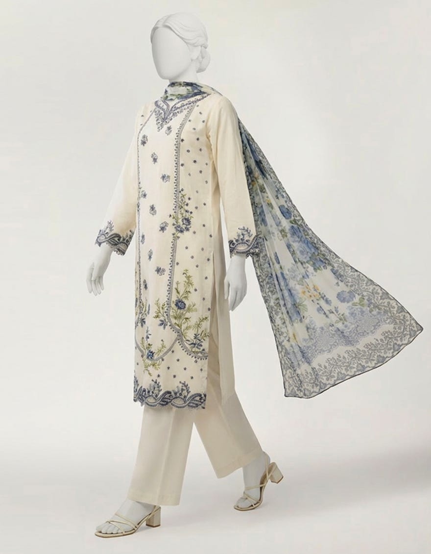 WHITE LAWN SCHIFFLI STITCHED 3PC