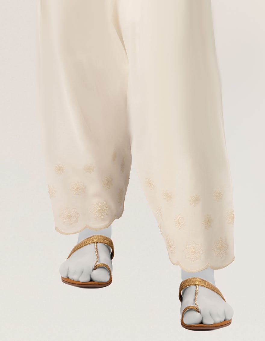 OFF WHITE LAWN DYED EMBROIDERED SHALWAR