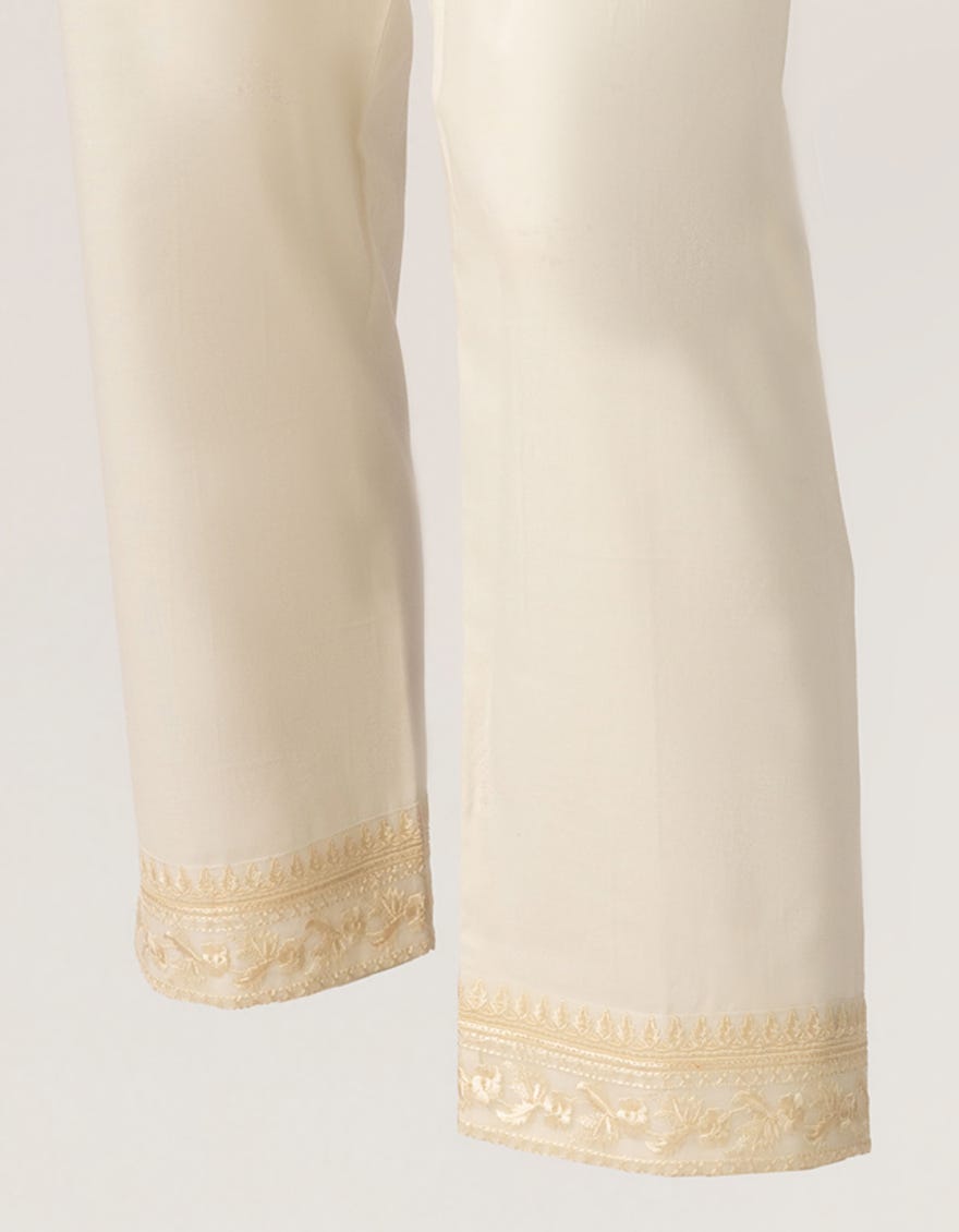 OFF WHITE LAWN EMBROIDERED TROUSERS