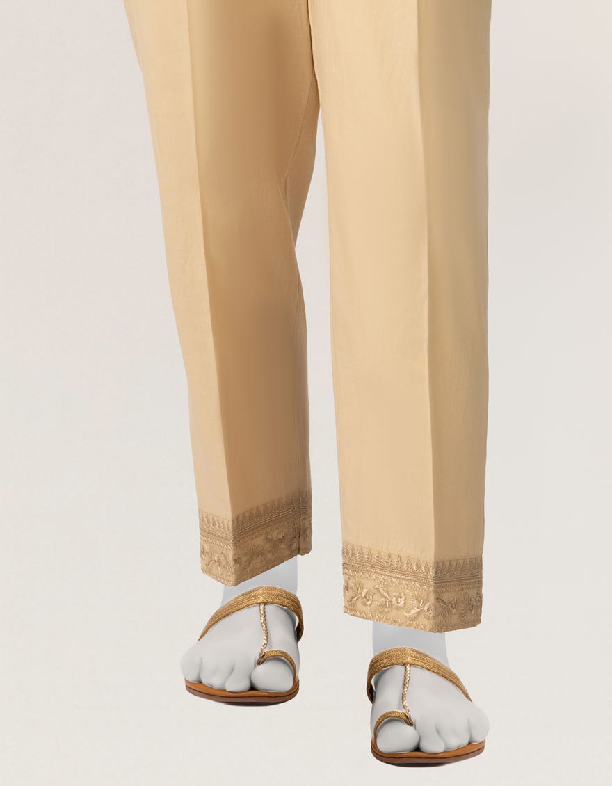 BEIGE LAWN EMBROIDERED TROUSERS