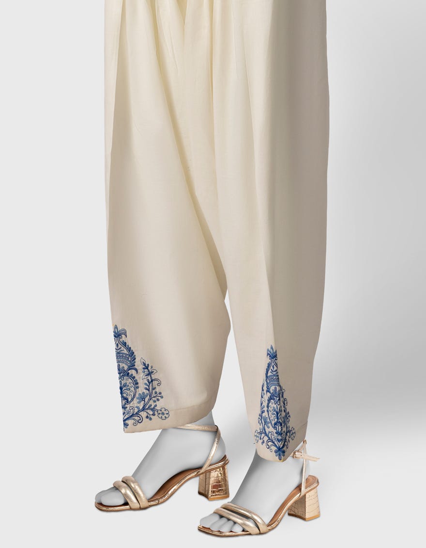 OFF WHITE LAWN EMBROIDERED SHALWAR