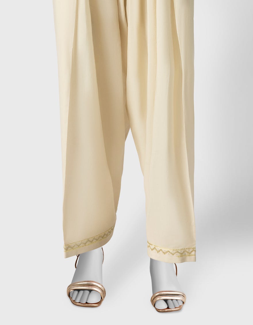 BEIGE LAWN EMBROIDERED SHALWAR