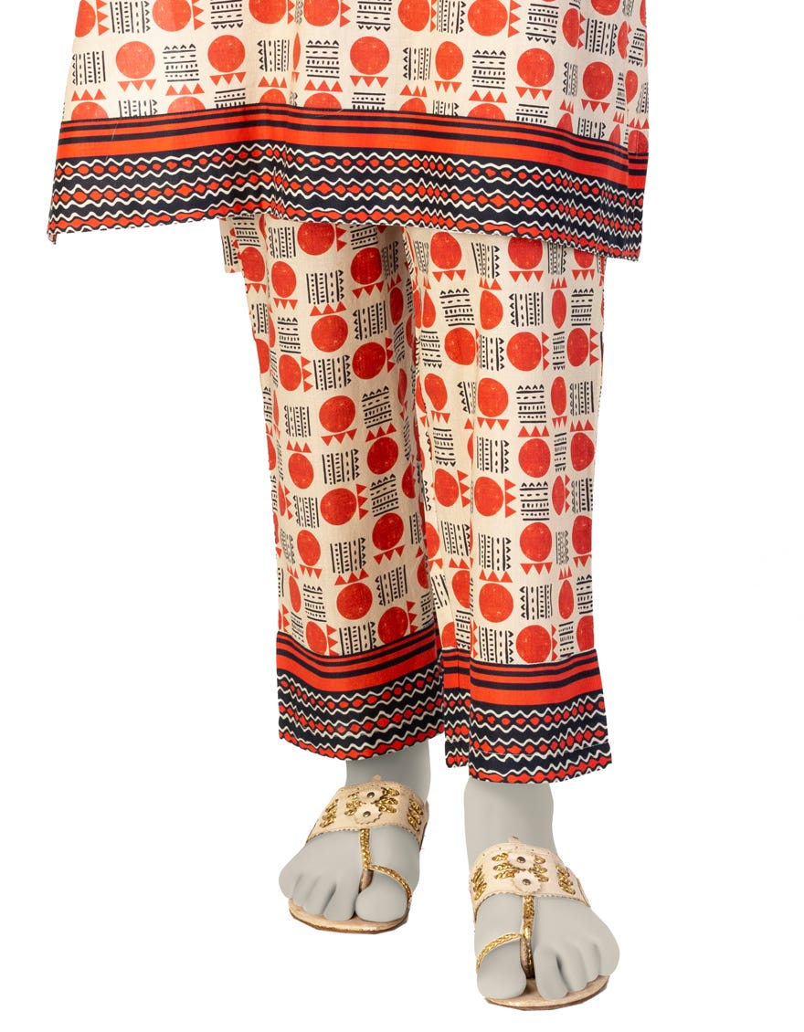 BEIGE PRINTED LAWN TROUSERS