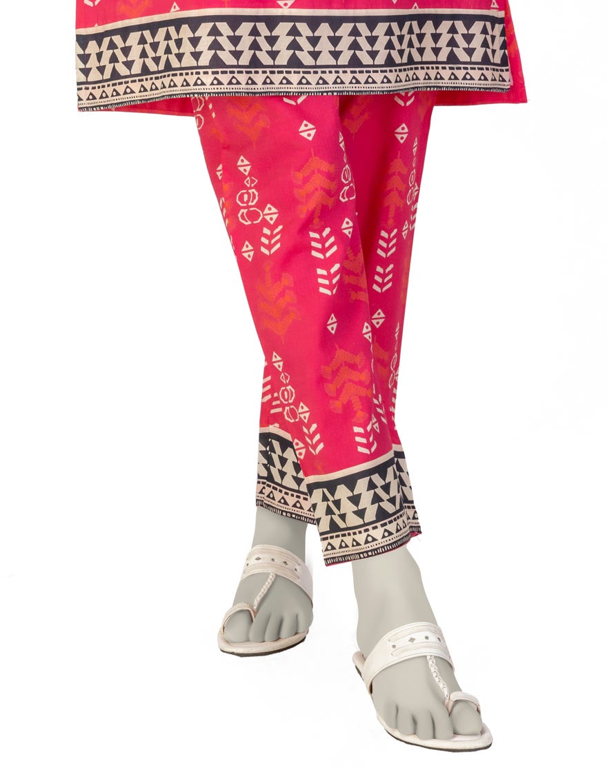 PINK PRINTED LAWN TROUSERS