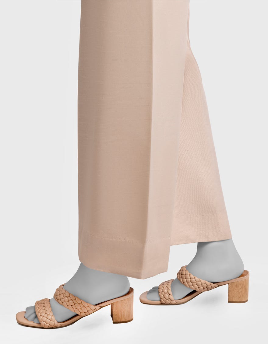 BEIGE RAW SILK BASIC TROUSERS