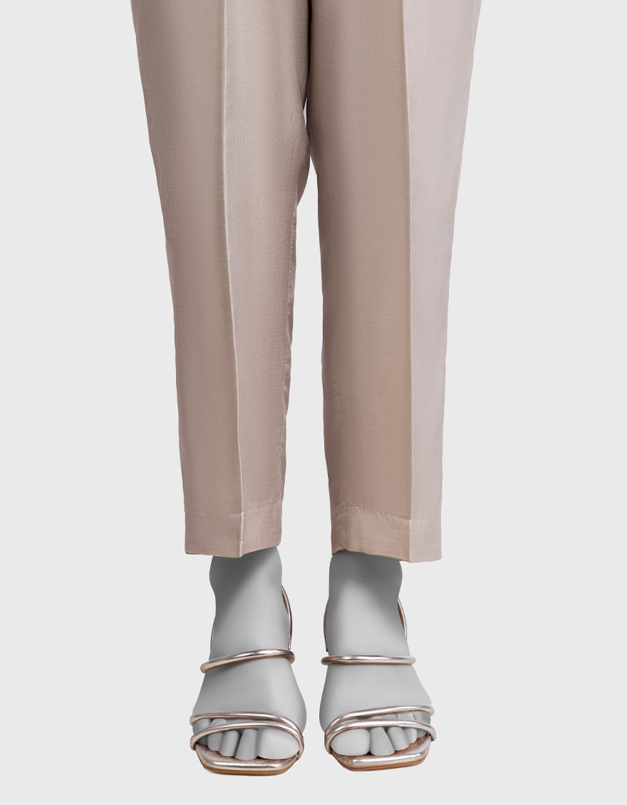 GREY RAW SILK BASIC TROUSERS